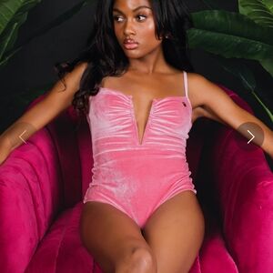 Dixxon pink velvet bodysuit, size M